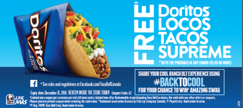 Taco Bell Canada Backtocool Coupon For FREE Tacos 
