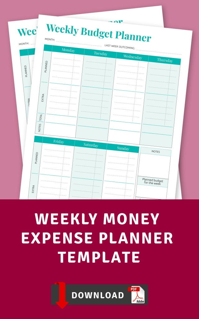 Weekly Money Expense Planner Template Printable PDF
