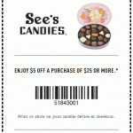 5 Off 25 Sees Candies Printable Coupons Coupons