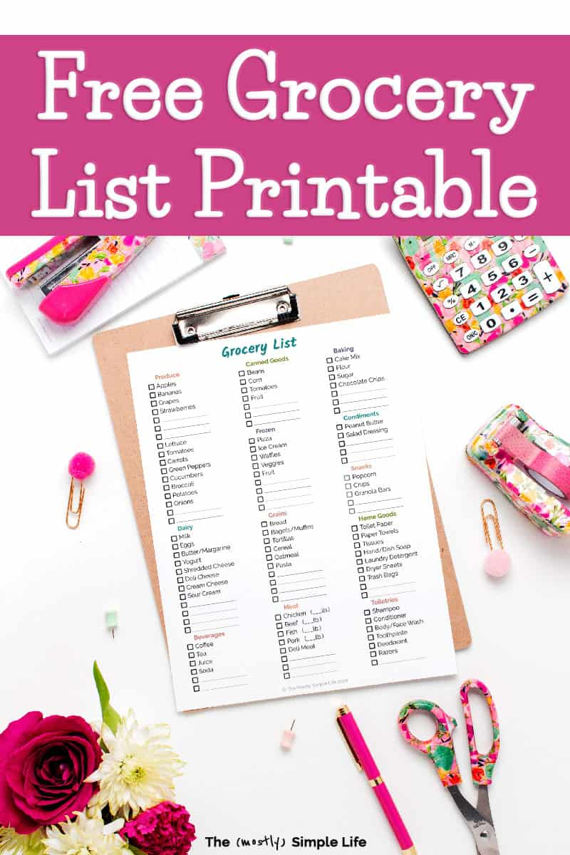 Free Grocery List Printable The mostly Simple Life