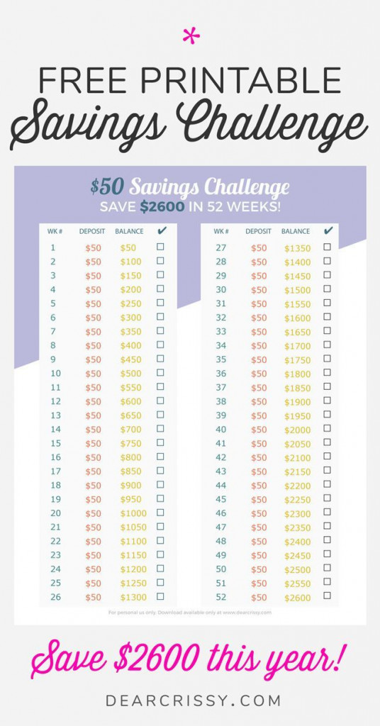 Free Printable 50 Money Savings Challenge Save 2 600