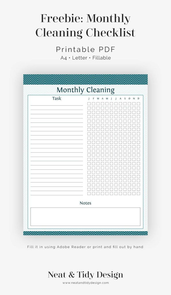 Free Printable Monthly Cleaning Checklist Neat And Tidy 
