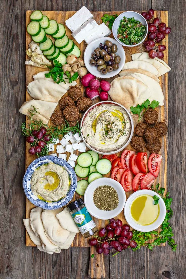 Mediterranean Diet Breakfast Board With Falafel Hummus 