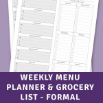 Weekly Menu Planner Grocery List Formal Template