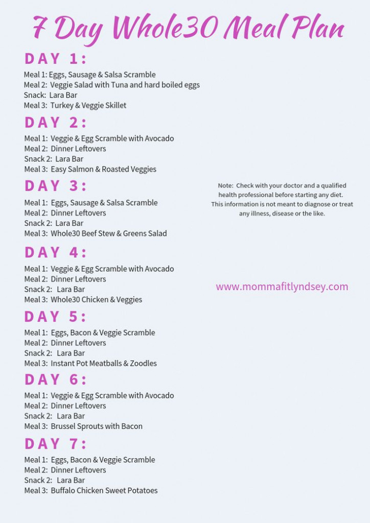 Whole30 7 Day Meal Plan Free Printable healthymeals