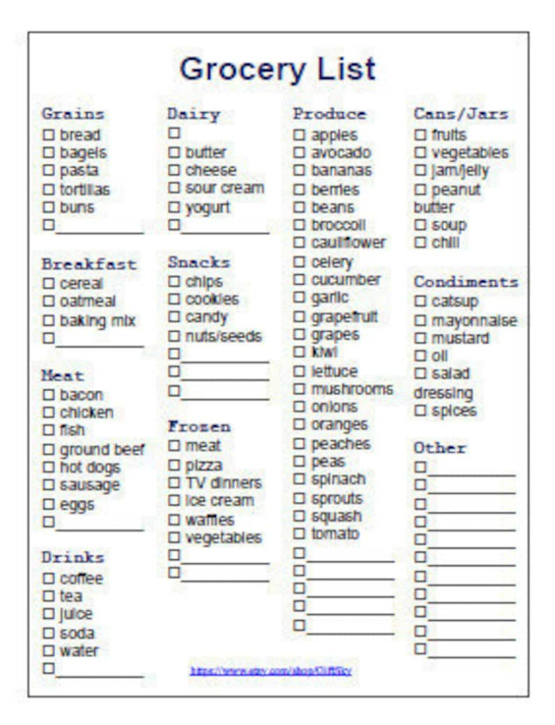 Basic Large Print Grocery Food List Printable PDF Etsy