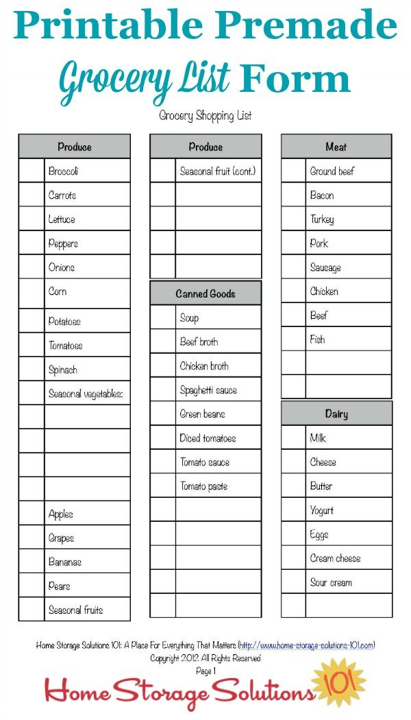 Free Printable Grocery List Form Grocery List Printable Grocery List 